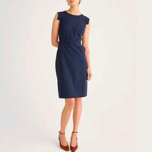J.Crew Navy Blue Italian Stretch Wool Sheath Dress 6T Tollegno Career Minimal ~